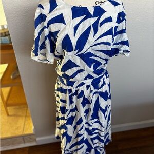 Modcloth Blue and White Leaf Print Two-Piece Midi Dress